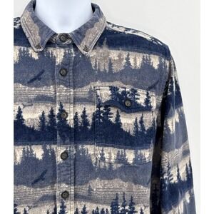 Field & Forest Chamois Flannel Shirt Mens Medium Blue Gray Forest Print